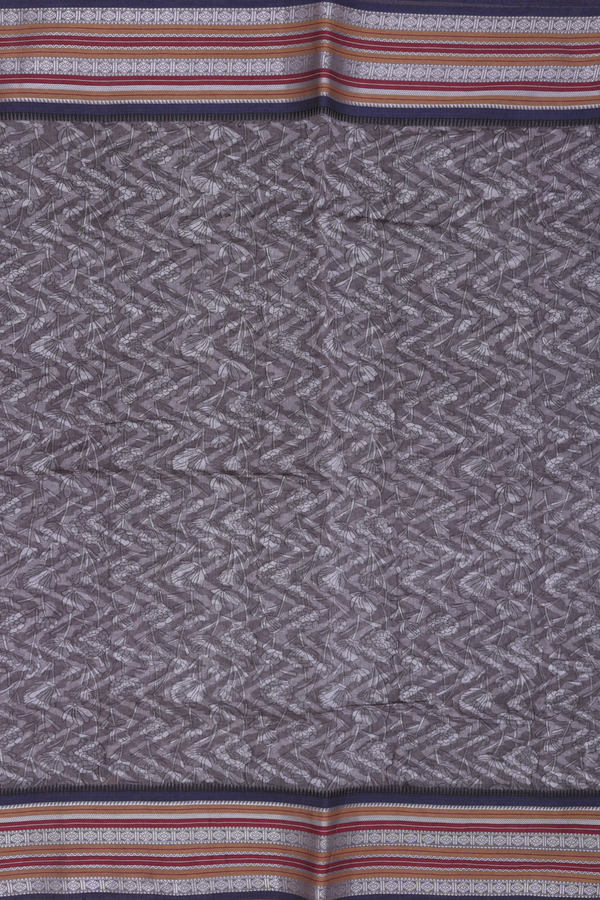 Chanderi Silk Cotton Saree In Grey With Chevron Design