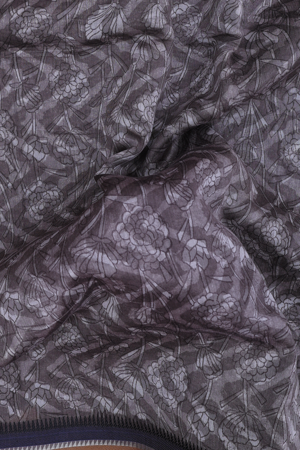 Chanderi Silk Cotton Saree In Grey With Chevron Design