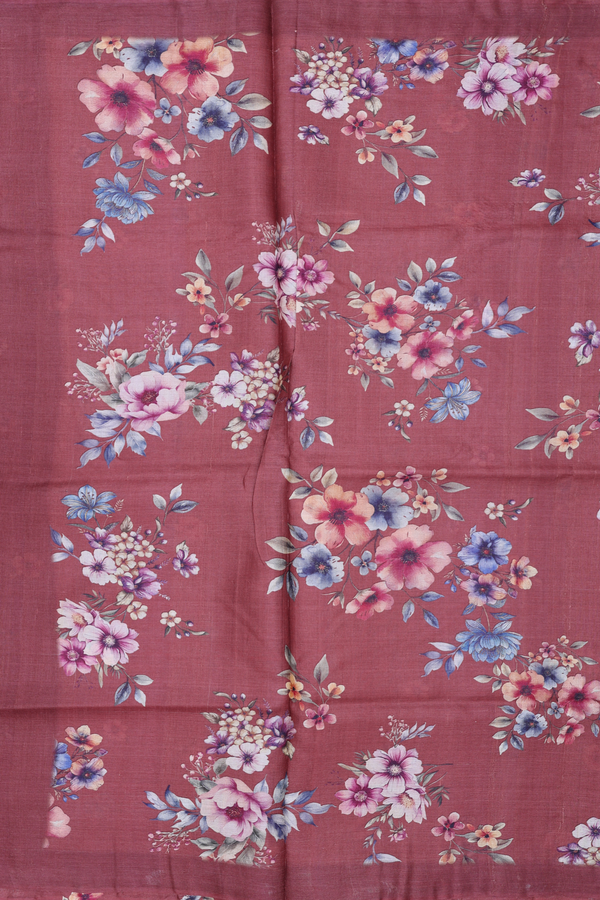 Tussar Silk Saree In Brown With Floral Design