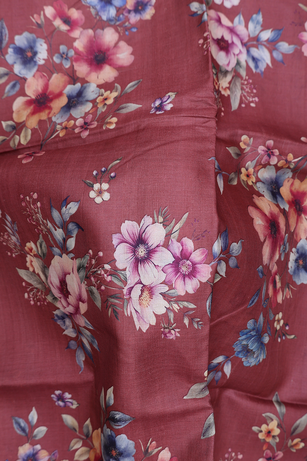 Tussar Silk Saree In Brown With Floral Design