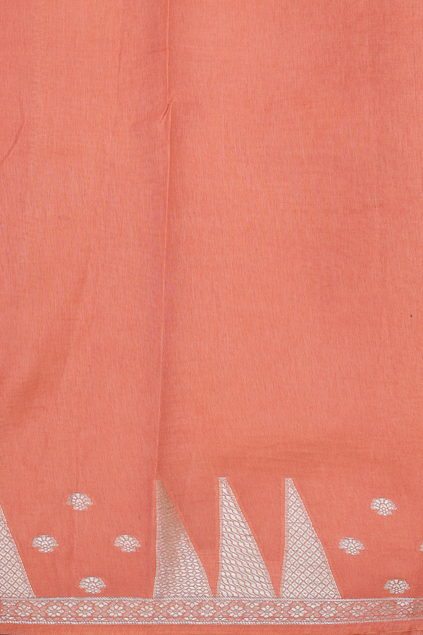 Raw Silk Saree In Light Orange With Floral Buttas