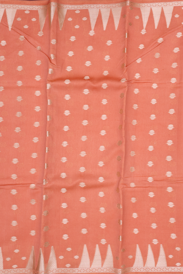 Raw Silk Saree In Light Orange With Floral Buttas