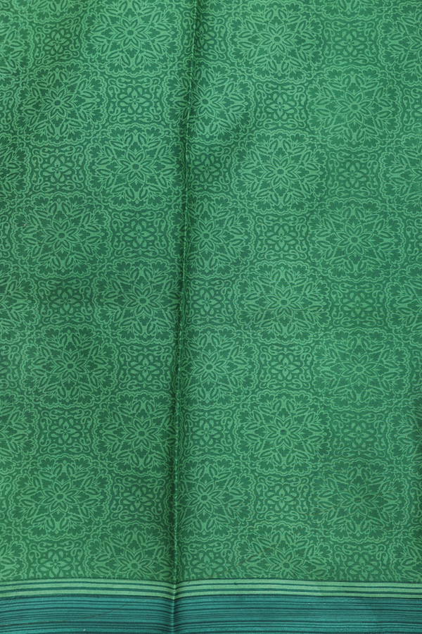 Printed Silk Saree In Green With Floral Design