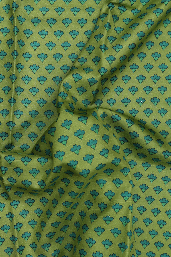 Printed Silk Saree In Green With Floral Design