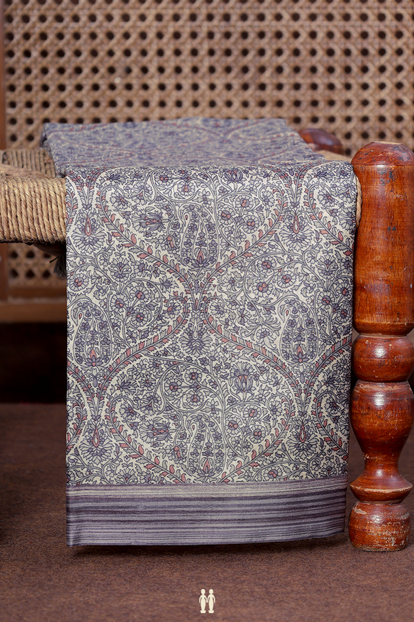 Printed Silk Saree In Cream Color With Ogee Design