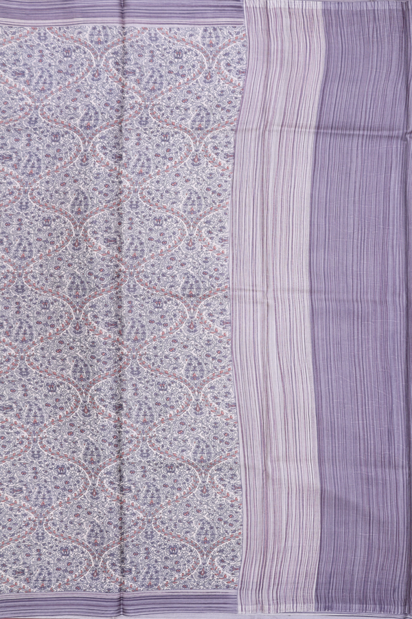 Printed Silk Saree In Cream Color With Ogee Design