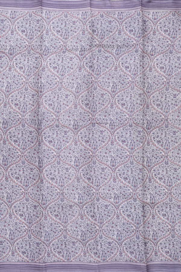 Printed Silk Saree In Cream Color With Ogee Design