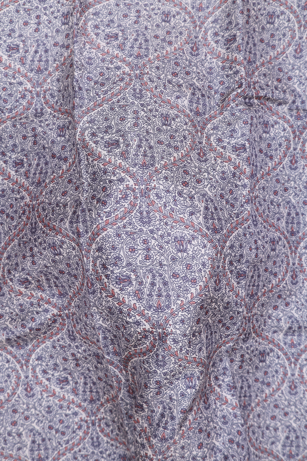 Printed Silk Saree In Cream Color With Ogee Design