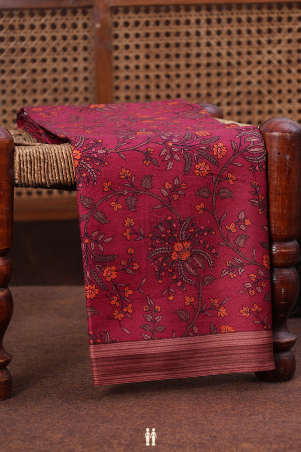 Printed Silk Saree In Pink With Floral Design