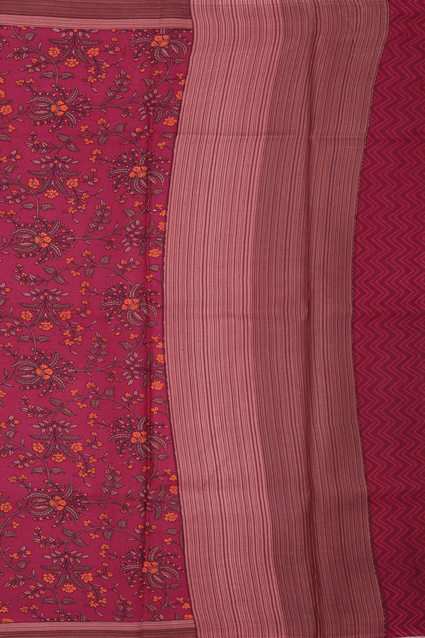 Printed Silk Saree In Pink With Floral Design