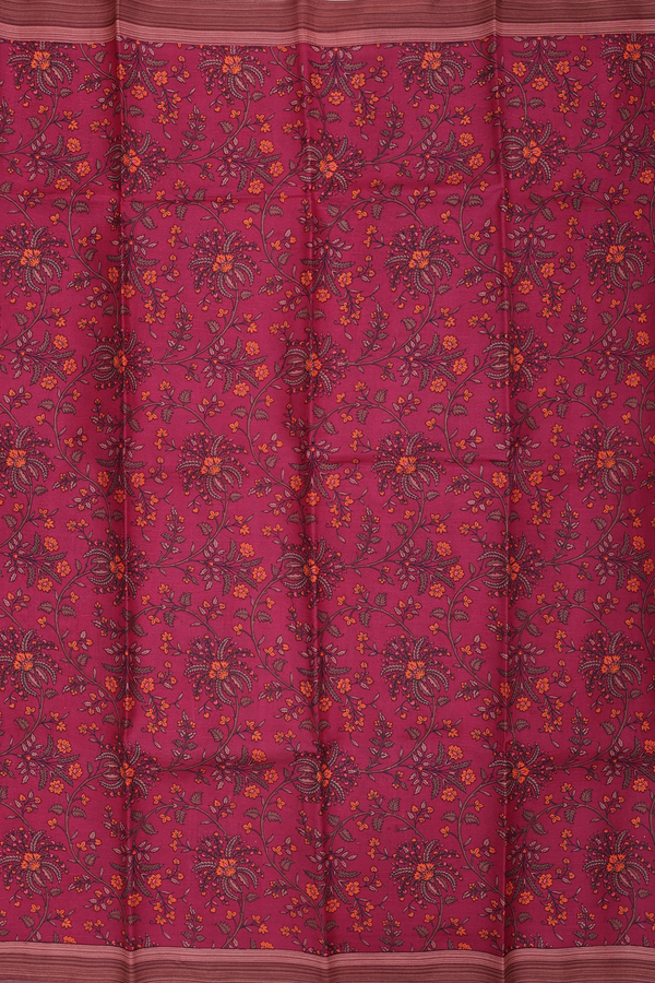Printed Silk Saree In Pink With Floral Design