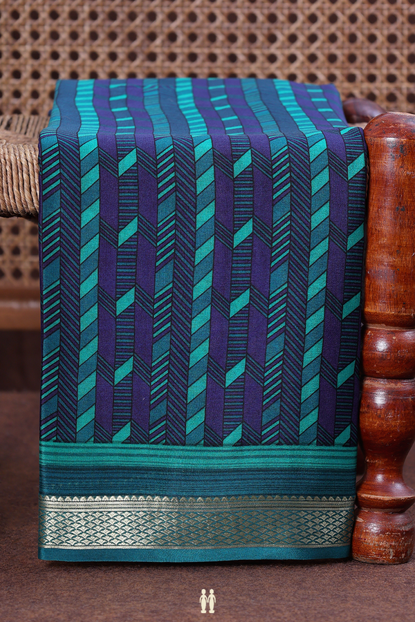 Crepe Saree In Green And Blue With Geometric Design