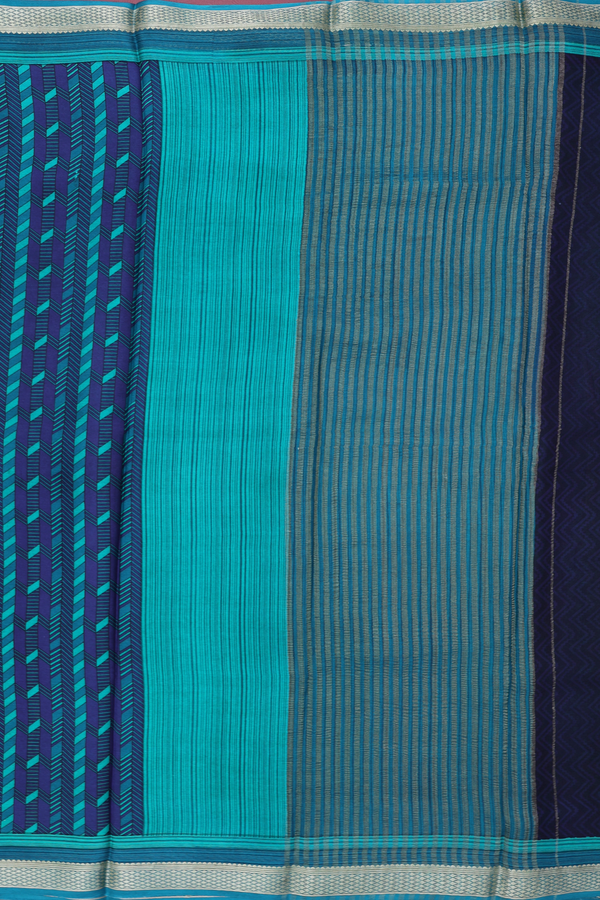 Crepe Saree In Green And Blue With Geometric Design