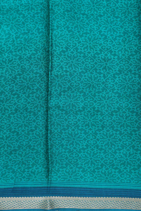 Crepe Saree In Green And Blue With Geometric Design