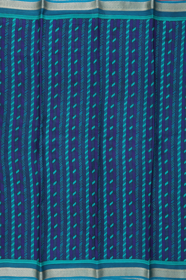 Crepe Saree In Green And Blue With Geometric Design