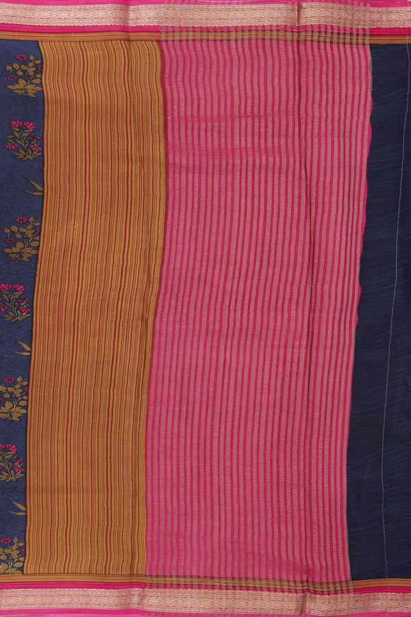 Crepe Saree In Charcoal Grey With Floral Design