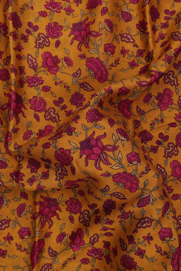 Crepe Saree In Yellow With Floral Printed Design