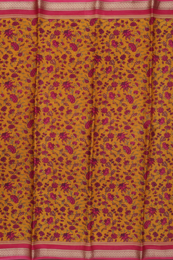 Crepe Saree In Yellow With Floral Printed Design