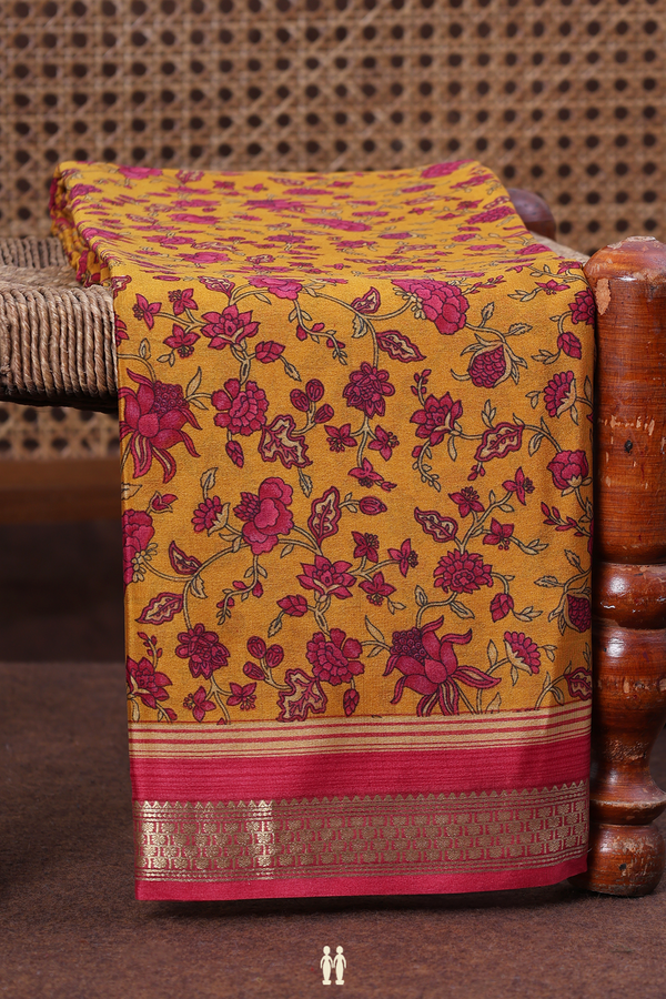 Crepe Saree In Yellow With Floral Printed Design