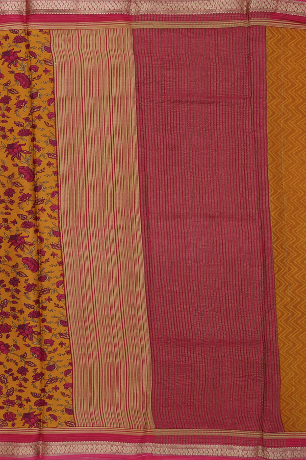 Crepe Saree In Yellow With Floral Printed Design