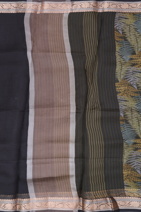 Organza Silk Saree In Mehendi Green With Leaf Printed Design