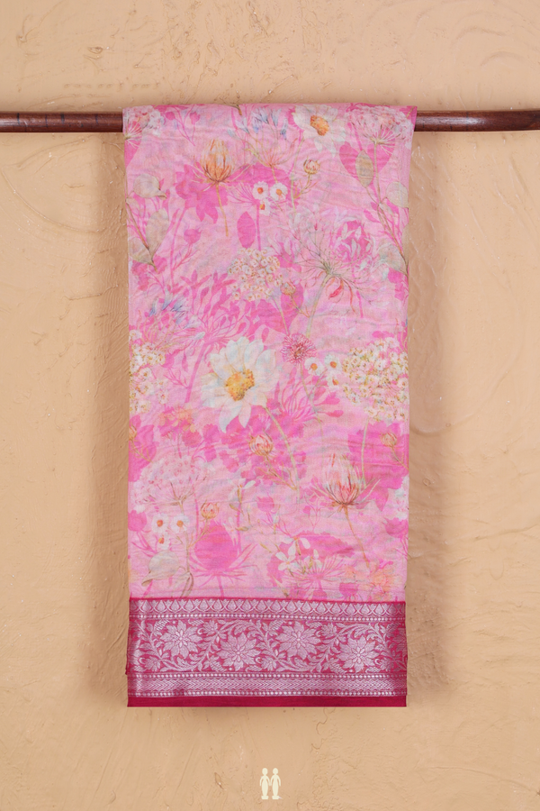 Organza Silk Saree In Pink With Floral Design