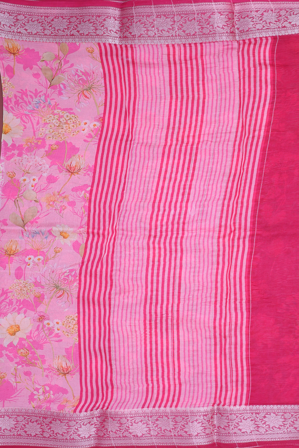 Organza Silk Saree In Pink With Floral Design