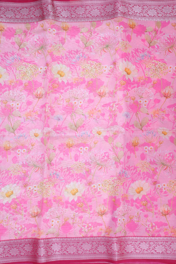 Organza Silk Saree In Pink With Floral Design