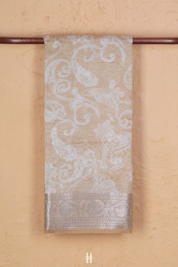 Organza Silk Saree In Light Brown With Paisley Design