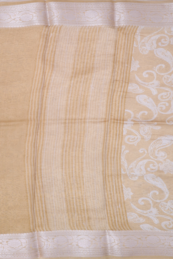 Organza Silk Saree In Light Brown With Paisley Design