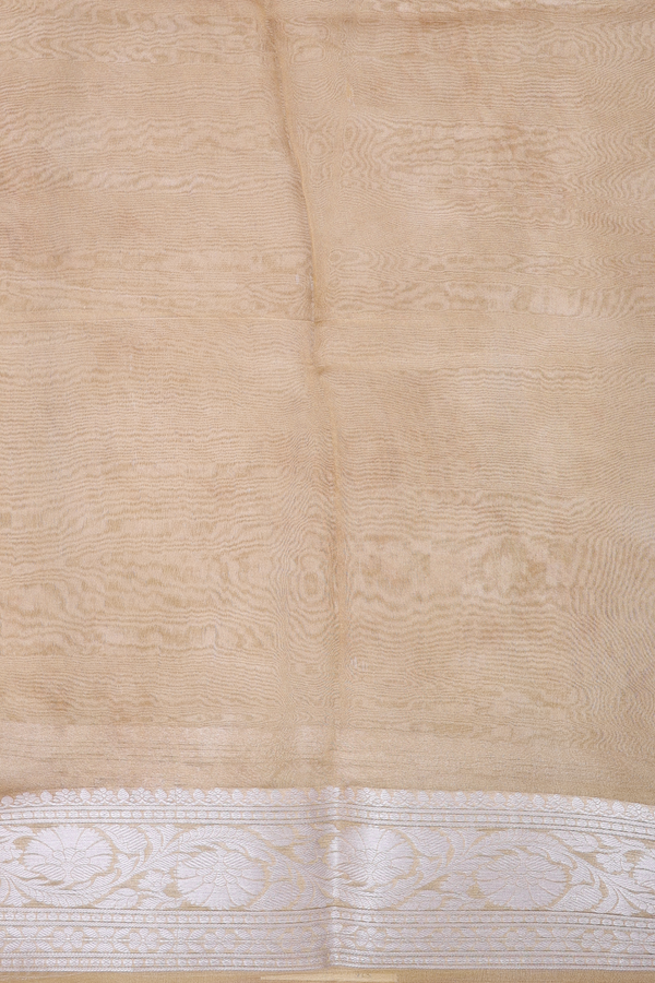 Organza Silk Saree In Light Brown With Paisley Design