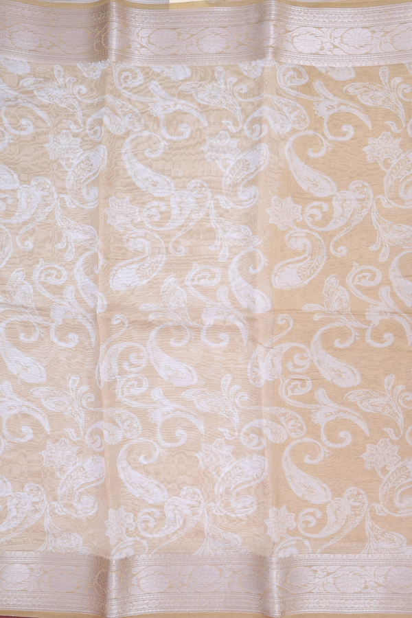 Organza Silk Saree In Light Brown With Paisley Design