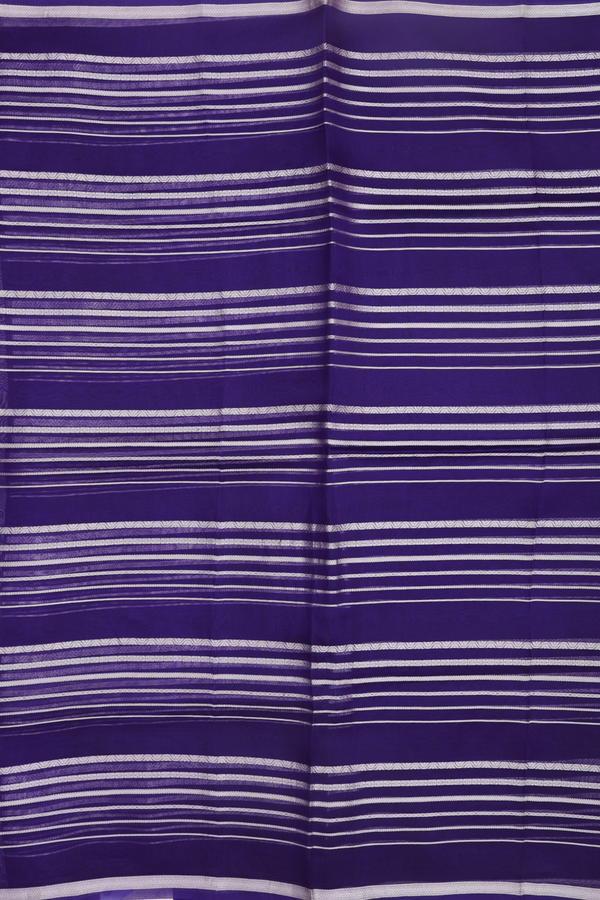 Organza Silk Saree In Navy Blue With Stripes Design