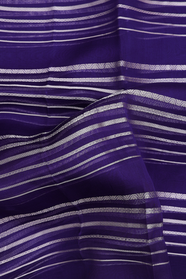 Organza Silk Saree In Navy Blue With Stripes Design