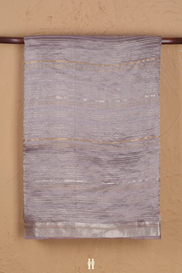 Organza Silk Saree In Dusty Lavender With Stripes Design