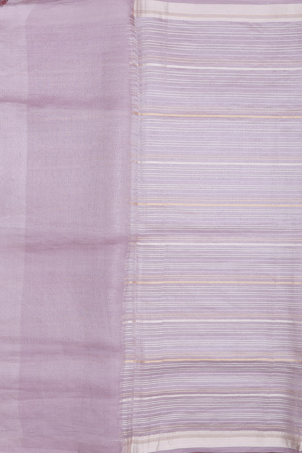 Organza Silk Saree In Dusty Lavender With Stripes Design