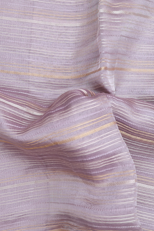 Organza Silk Saree In Dusty Lavender With Stripes Design