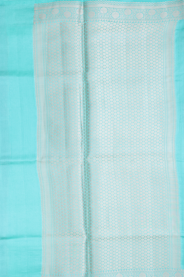 Raw Silk Saree In Tiffany Blue With Floral Buttas