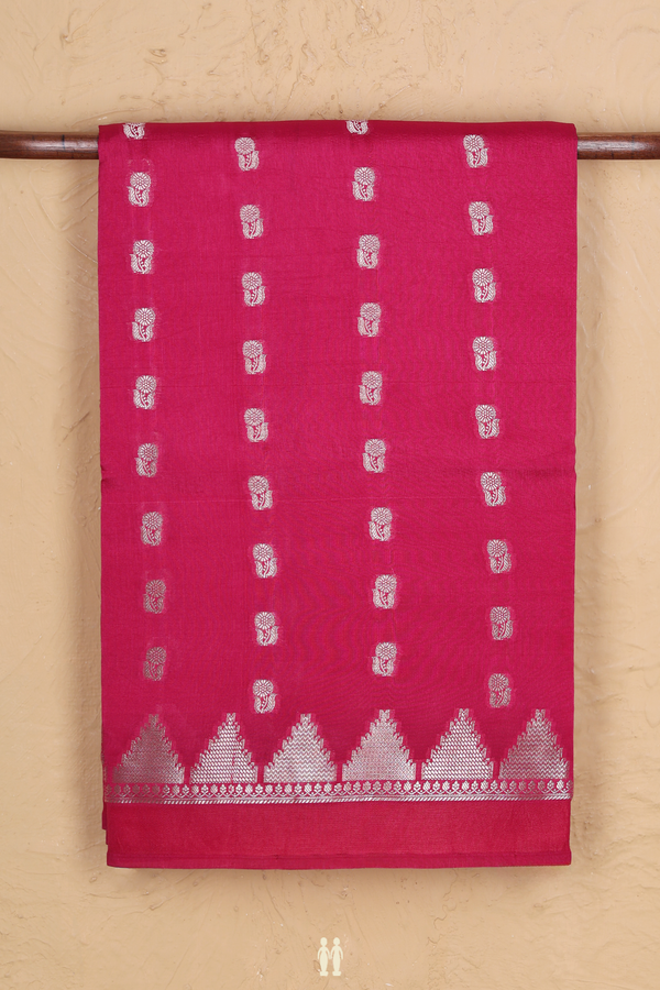 Raw Silk Saree In Dark Pink With Floral Buttas