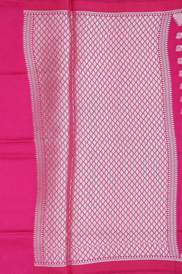 Raw Silk Saree In Dark Pink With Floral Buttas