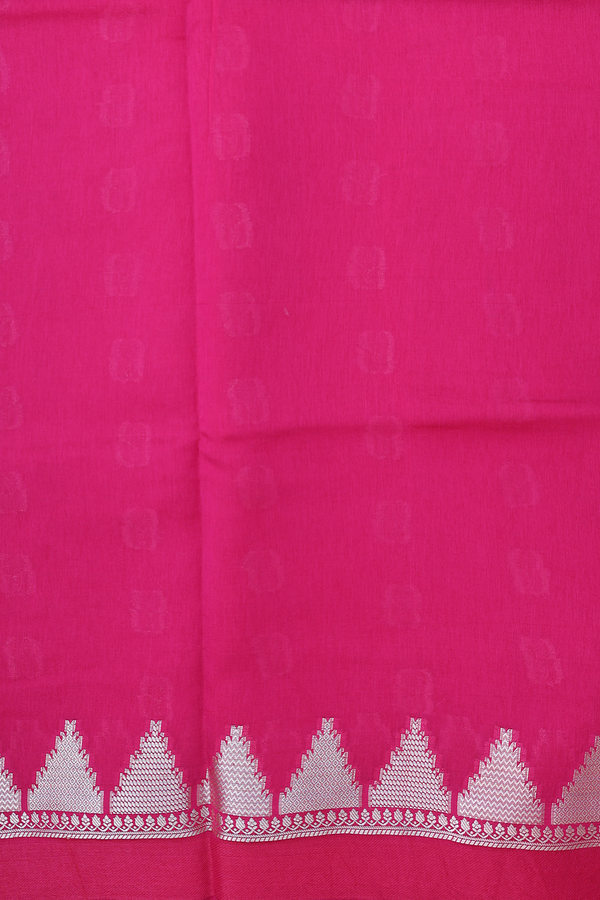 Raw Silk Saree In Dark Pink With Floral Buttas