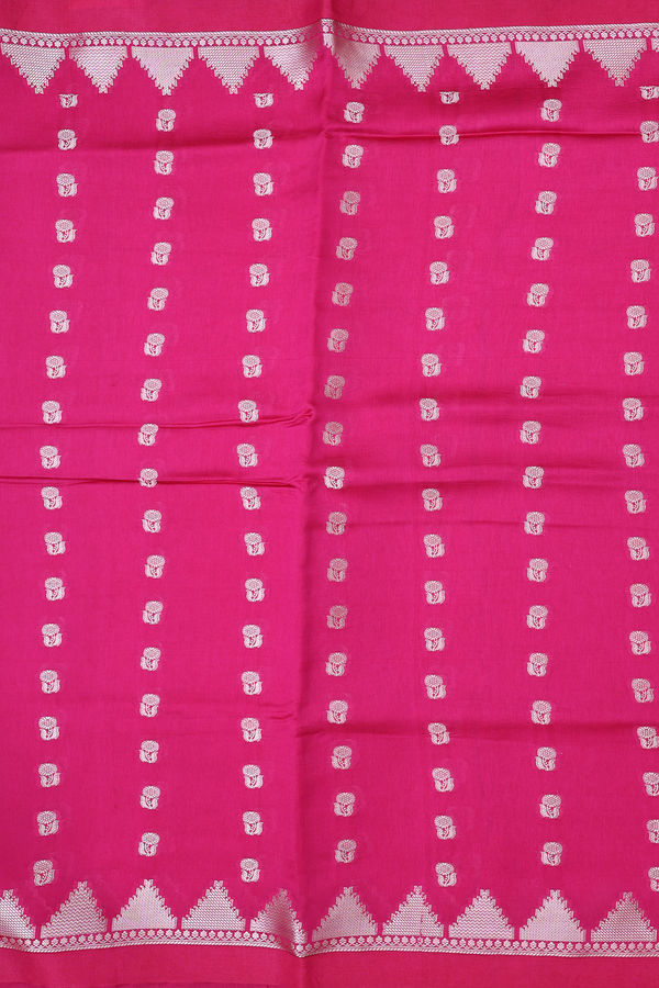 Raw Silk Saree In Dark Pink With Floral Buttas