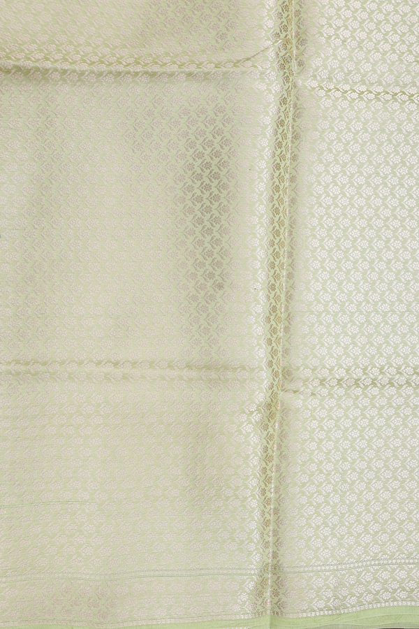 Raw Silk Saree In Moss Green With Zari Buttas