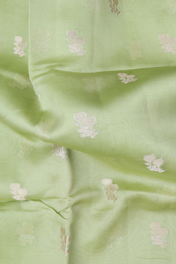 Raw Silk Saree In Moss Green With Zari Buttas