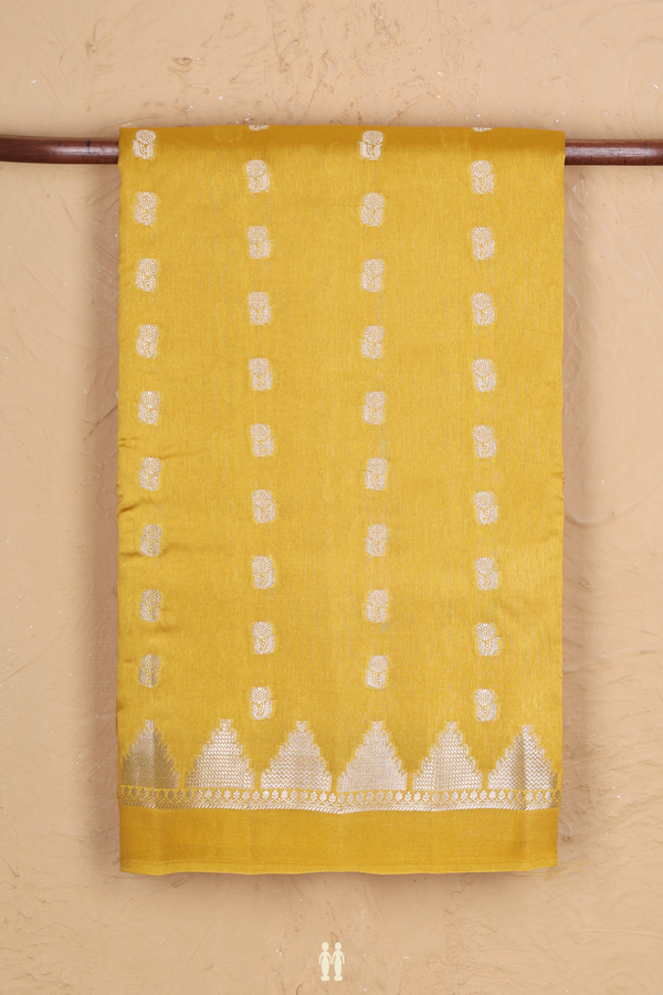 Raw Silk Saree In Yellow With Floral Buttas