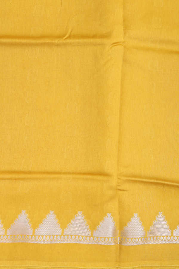 Raw Silk Saree In Yellow With Floral Buttas