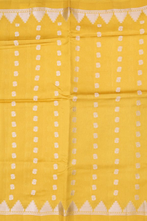 Raw Silk Saree In Yellow With Floral Buttas