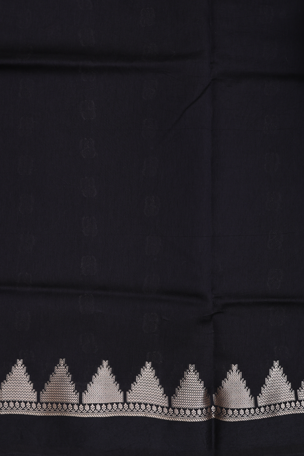 Raw Silk Saree In Black With Floral Buttas