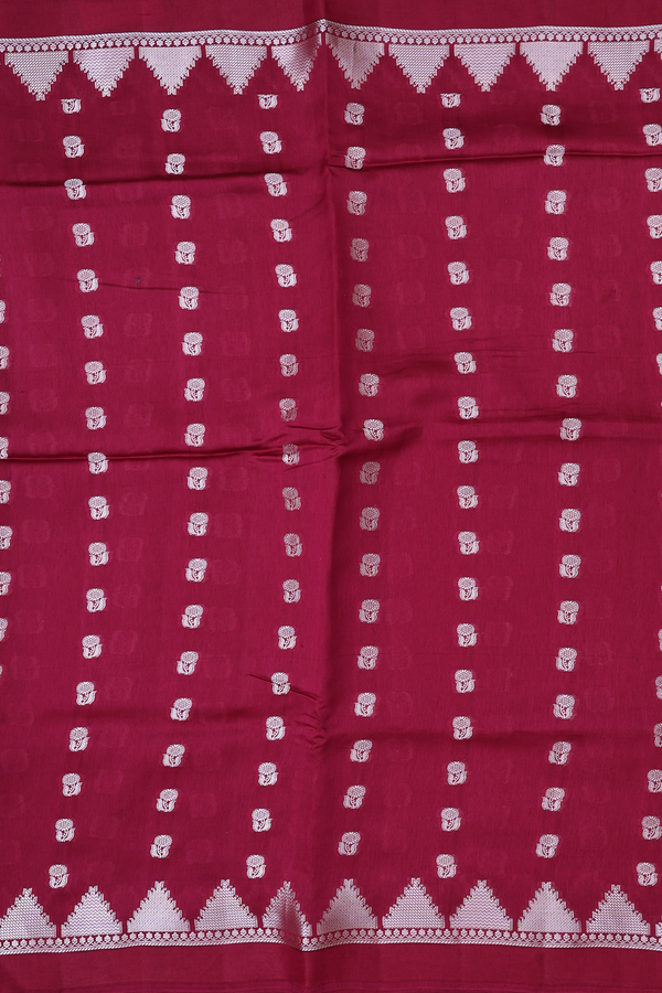 Raw Silk Saree In Burgundy Red With Floral Buttas