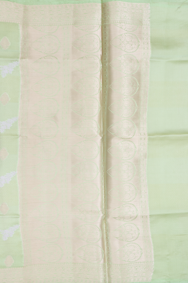 Raw Silk Saree In Pastel Green With Chevron Design